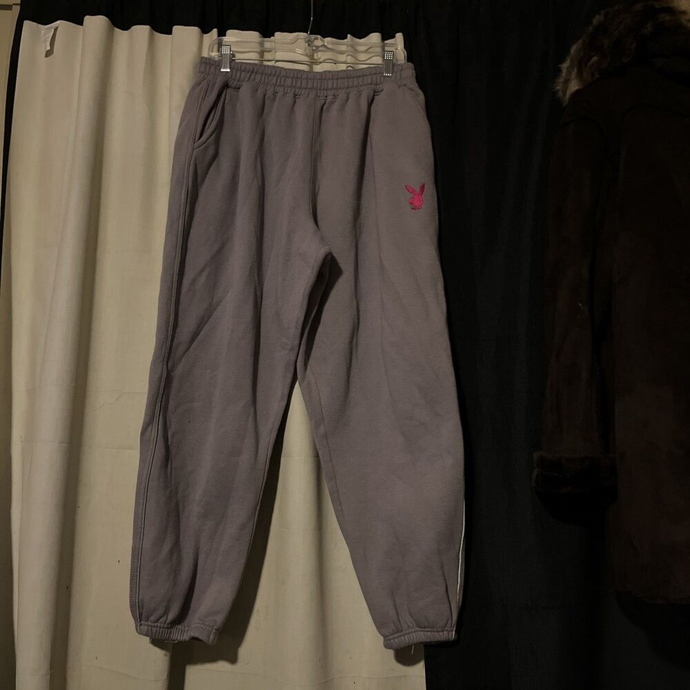 Playboy x Missguided Sweatpants Womens US L Gray Joggers Bunny Logo Track Pants
